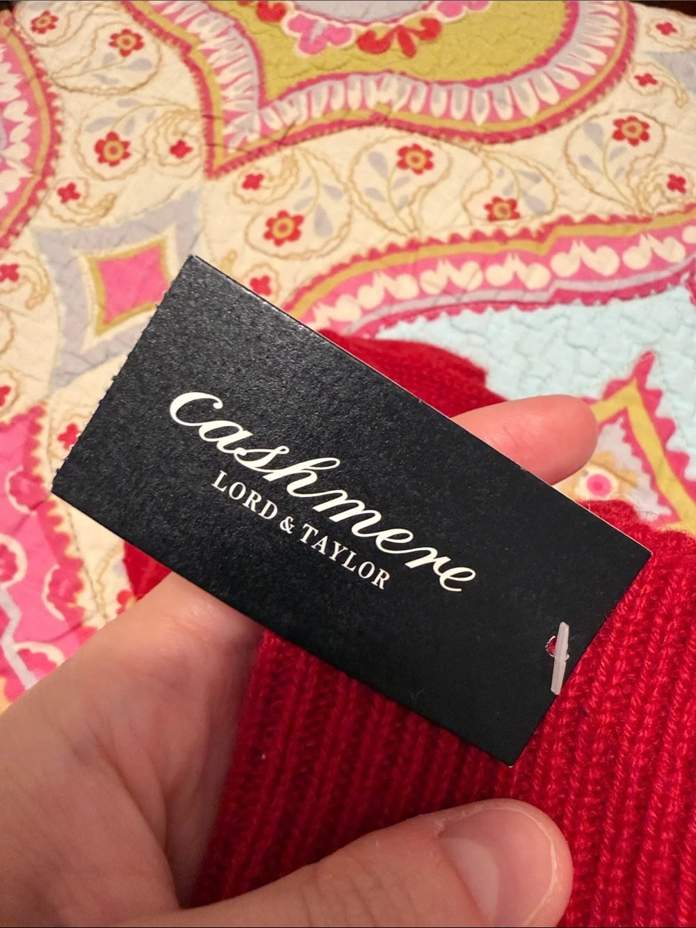 Lord & Taylor Red Convertible Knit Mittens